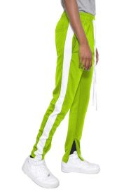 SLIM SKINNY STRIPE DESIGN TRACK PANT JOGGERS (Color: lime white, size: L)
