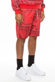 Weiv Mens Paisley Bandana Print Shorts (Color: Red, size: S)