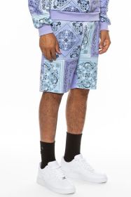 Weiv Mens Paisley Bandana Print Shorts (Color: Lavender, size: XL)