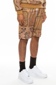 Weiv Mens Paisley Bandana Print Shorts (Color: KHAKI, size: S)
