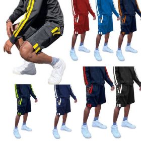 Two Stripe Cargo Pouch Shorts (Color: black yellow, size: XL)