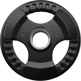 Rubber Coated Weight Plates in Pairs or Single for Strength Training Weightlifting and Bodybuilding Black 4 Size Options (Weight: 45LB, Color: Black)