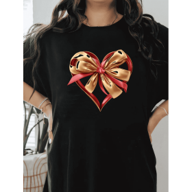 Casual Women's Cotton T-Shirt with Bow Detail - Trendy and Comfortable for Every Season (Style: 40)