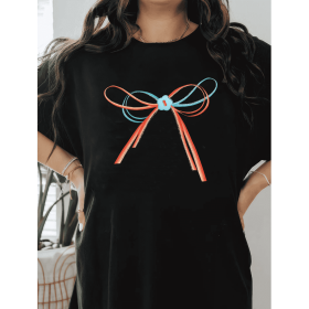 Casual Women's Cotton T-Shirt with Bow Detail - Trendy and Comfortable for Every Season (Style: 221)