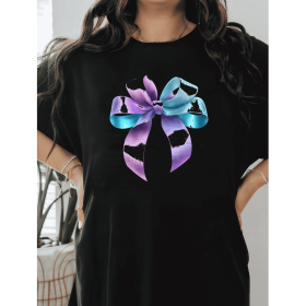 Casual Women's Cotton T-Shirt with Bow Detail - Trendy and Comfortable for Every Season (Style: 483)