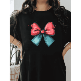 Casual Women's Cotton T-Shirt with Bow Detail - Trendy and Comfortable for Every Season (Style: 493)
