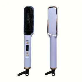 Professional Ionic Hair Straightening Brush, Fast Heating Ceramic With Auto Lock & Shutoff, Anti-Scald, 110V With LED Screen, 30 Temperature Sett (Option: DeepPurple)